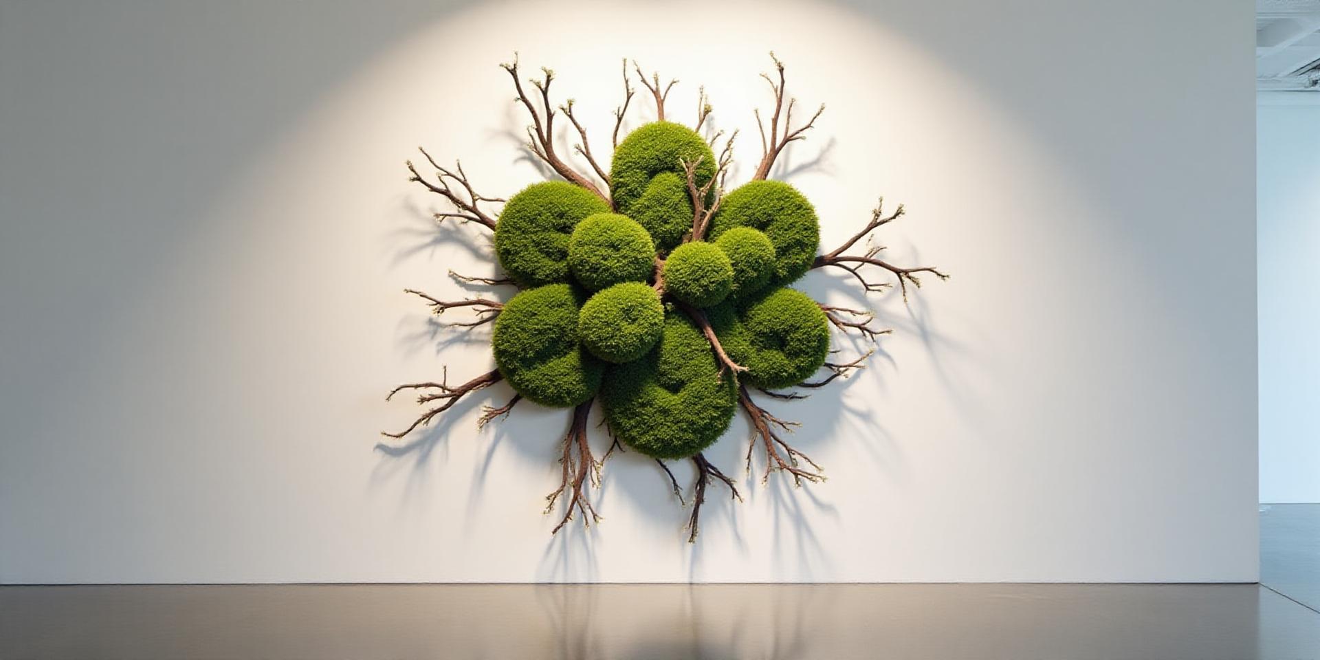 Installation d'art botanique dans une galerie parisienne épurée