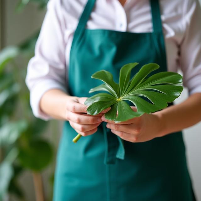 Expert Floraformes prenant soin d'une installation végétale dans un bureau parisien