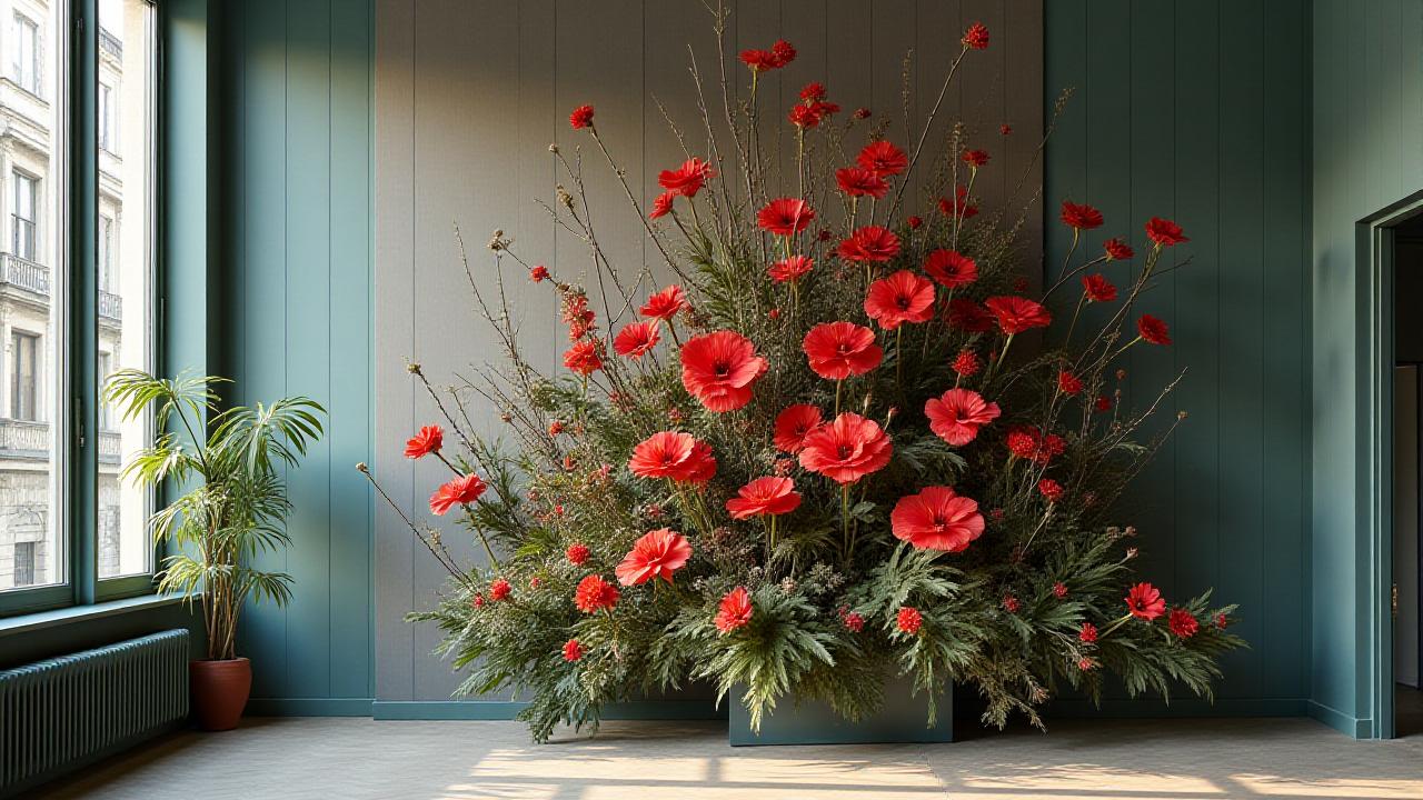Installation florale monumentale Bauhaus dans un loft parisien