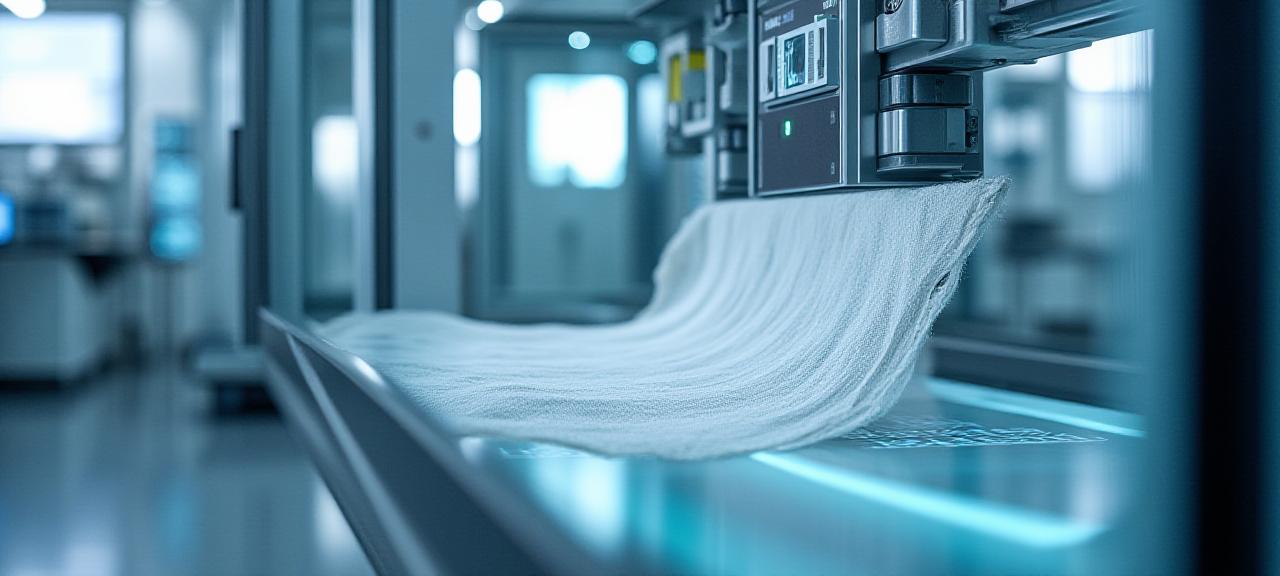 繊維の耐久性をテストしている研究室の機器