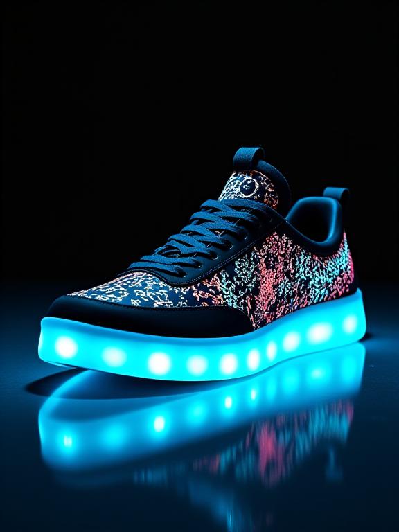 個別のデザインで光るパターンが施されたカスタムスニーカー