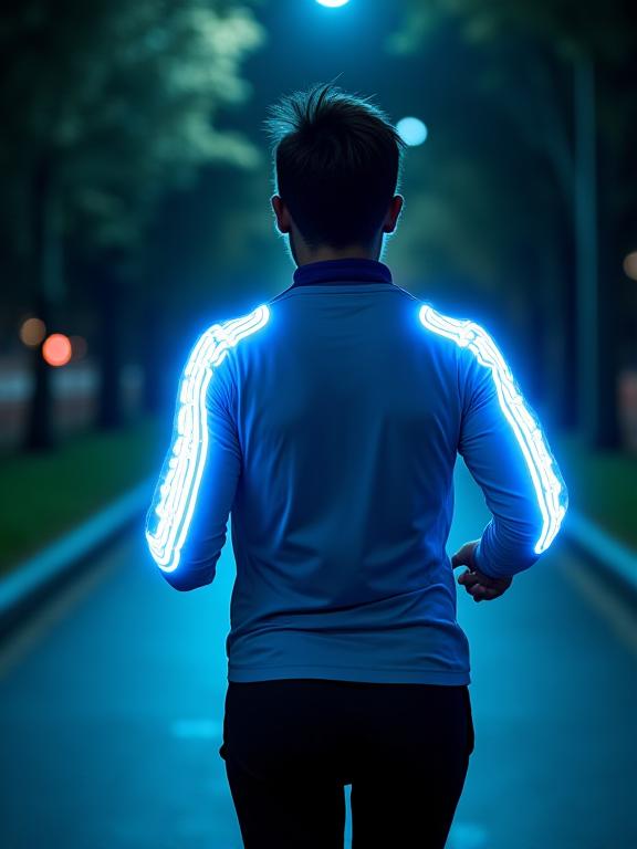 走っているアスリートが着る、腕に光のラインが入ったジャケット